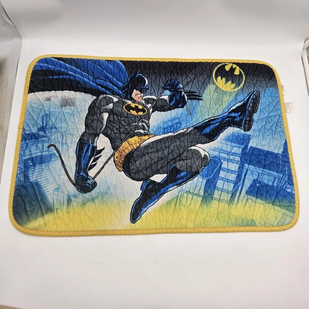 Batman Kids Bath Mat Rug DC Comics Franco Non-Slip Quilted Yellow Trim